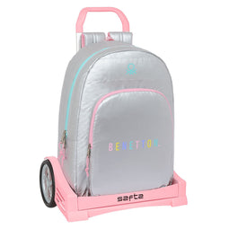 Schoolrugzak met Wielen Benetton Silver Gestoffeerd Zilverkleurig 30 x 46 x 14 cm