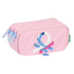 Pennenetui met 3 vakken Benetton Pink Roze 21,5 x 10 x 8 cm