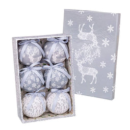 Kerstballen Wit Zilverkleurig Papier Polyfoam Herten 7,5 x 7,5 x 7,5 cm (6 Stuks)