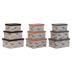 Set van opstapelbare opbergboxen DKD Home Decor Bruin Grijs Oranje 40 x 30 x 20 cm