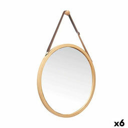 Hängspegel Natuurlijk Leer Bamboe Cirkelvormig 38 x 35 x 1,5 cm (6 Stuks)