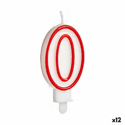 Kaars Rood Wit Verjaardag Cijfer 0 (12 Stuks)