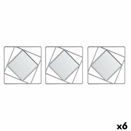 Set spiegels Vierkant Abstract Zilverkleurig Polypropyleen 78 x 26 x 2,5 cm (6 Stuks)