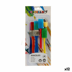 Penselen Multicolour Set Spons Haar Blik Plastic (12 Stuks)