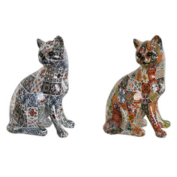 Decoratieve figuren Home ESPRIT Multicolour Kat Mediterrane 11 x 10 x 16 cm (2 Stuks)
