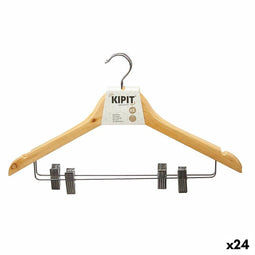 Kleerhangerset Klemmen Bruin Zilverkleurig Hout Metaal 44,5 x 1,5 x 24,5 cm (24 Stuks)