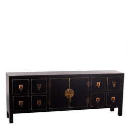 Tv-meubel ORIENTE 130 x 24 x 50,5 cm Zwart Gouden Hout
