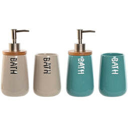 Badset Home ESPRIT Beige Turkoois Bamboe ABS Dolomite 9 x 8,5 x 19 cm (2 Stuks)