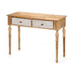Zijtafel met 2 lades Wit Bruin Mangohout 98 x 77 x 42 cm Strepen