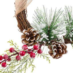 Kerstkroon Wit Rood Groen Natuurlijk Rotan Plastic Ananas 25 x 25 cm