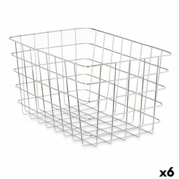 Veelzijdige mand Rechthoekig Zilverkleurig Metaal 38 x 21 x 26 cm (6 Stuks)