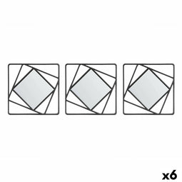 Set spiegels Vierkant Abstract Zwart Polypropyleen 78 x 26 x 2,5 cm (6 Stuks)