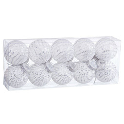 Kerstballen Wit Zilverkleurig Plastic Weefsel Pailletten 6 x 6 x 6 cm (10 Stuks)