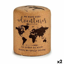 Poef Wereldkaart Bruin Kurk Hout MDF 34 x 39 x 34 cm (2 Stuks)