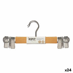 Kleerhangerset Klemmen Bruin Zilverkleurig Hout Metaal 28,5 x 2,5 x 11,5 cm (24 Stuks)