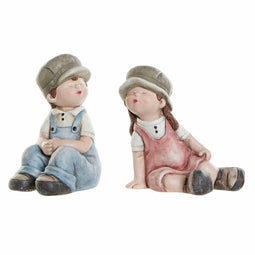 Decoratieve figuren DKD Home Decor 24 x 35 x 36 cm Blauw Roze Kinderen (2 Stuks)