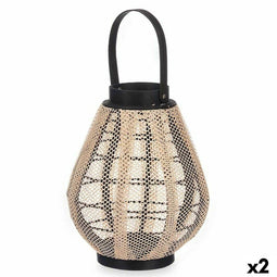 Kaarshouder Lykta Met handvat Beige Hout Stof 25 x 30 x 25 cm (2 Stuks)