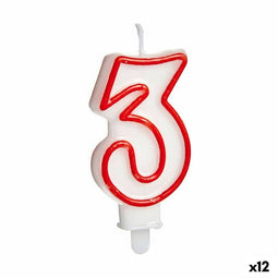 Kaars Verjaardag Cijfer 3 Rood Wit (12 Stuks)