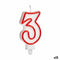 Kaars Verjaardag Cijfer 3 Rood Wit (12 Stuks)