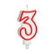 Kaars Verjaardag Cijfer 3 Rood Wit (12 Stuks)