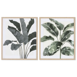 Schilderij Home ESPRIT Blad van een plant Scandinavisch 52,8 x 2,5 x 62,8 cm (2 Stuks)
