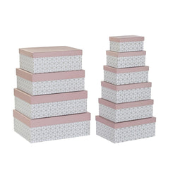 Set van opstapelbare opbergboxen DKD Home Decor Gouden Wit Licht Roze Karton (43,5 x 33,5 x 15,5 cm)