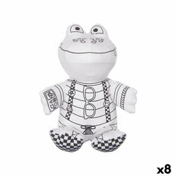 Knuffel om in te kleuren Wit Zwart Stof 16 x 18 x 13 cm Kikker (8 Stuks)