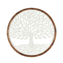 Wanddecoratie Wit Bruin Mangohout Levensboom 90 x 90 x 3 cm
