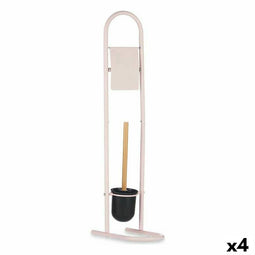Toiletpapierhouder met borstelstandaard 16 x 28,5 x 80,8 cm Roze Metaal Plastic Bamboe (4 Stuks)