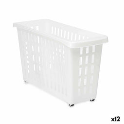 Veelzijdige mand Met wieltjes Wit Plastic 17,5 x 26 x 46 cm (12 Stuks)