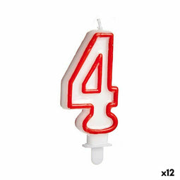 Kaars Verjaardag Cijfer 4 Rood Wit (12 Stuks)