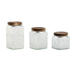 Set van 3 Potjes Home ESPRIT Natuurlijk Kristal Acacia 500 ml 750 ml 1 L 9,5 x 9,5 x 17,5 cm