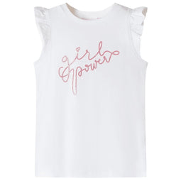 Kindershirt met ruches aan de mouwen glitterprint 128 ecru