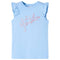 Kindershirt met ruches aan de mouwen glitterprint 116 lichtblauw