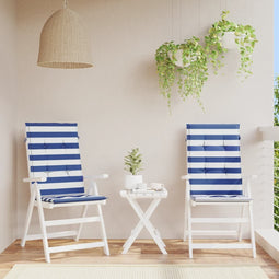 Stoelkussens 2 st hoge rug gestreepte stof wit en blauw
