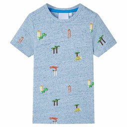 Kindershirt 116 gemleerd blauw