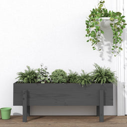 Plantenbak verhoogd 101x30x38 cm massief grenenhout grijs