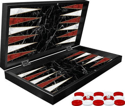 Backgammon zwart/marmer bordspel - Maat L 38cm
