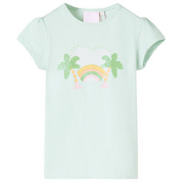 Kindershirt regenboog en palmbomen 140 lichtmintkleurig