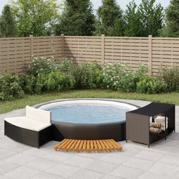 Spa-ombouw poly rattan en massief acaciahout zwart