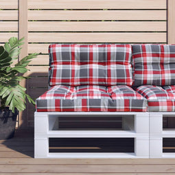 Palletkussens 2 st ruitpatroon stof rood