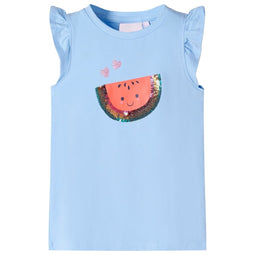 Kindershirt met ruches aan de mouwen 140 lichtblauw
