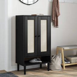 Schoenenkast SENJA 59,5x35x107 cm rattan look grenenhout zwart