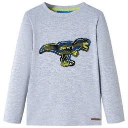 Kindershirt met lange mouwen dinosaurusontwerp 128 gemleerd grijs