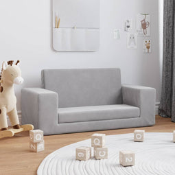 Kinderslaapbank 2-zits zacht pluche lichtgrijs