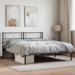 Bedframe met hoofdbord metaal zwart 150x200 cm