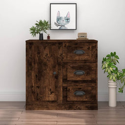 Dressoir 70x35,5x67,5 cm bewerkt hout gerookt eikenkleurig