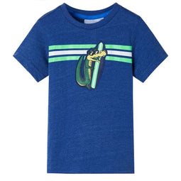 Kindershirt 116 gemleerd donkerblauw