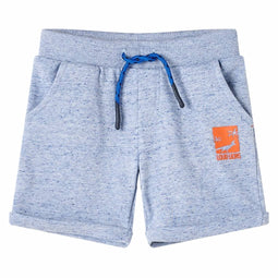 Kindershorts met trekkoord 140 gemleerd blauw