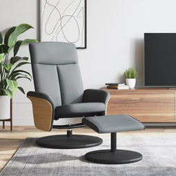 Fauteuil verstelbaar met voetenbankje stof lichtgrijs